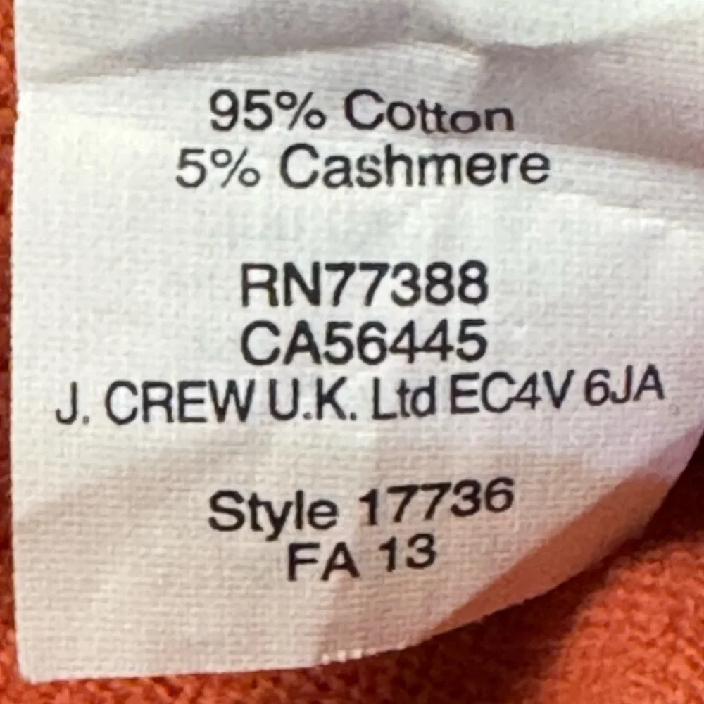 J. Crew Men’s Orange Cotton Cashmere Blend VNeck Sweater Size Medium